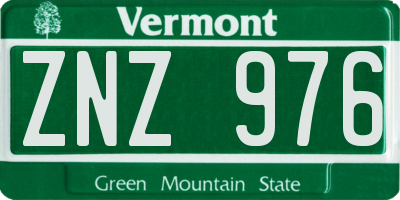 VT license plate ZNZ976