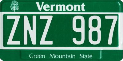 VT license plate ZNZ987