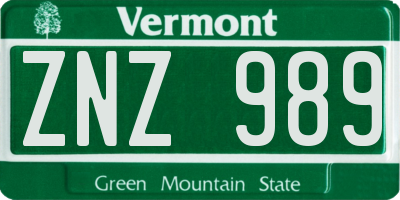 VT license plate ZNZ989
