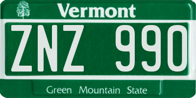 VT license plate ZNZ990