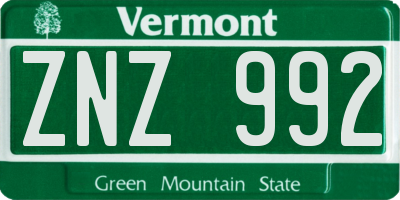 VT license plate ZNZ992