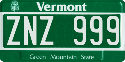 VT license plate ZNZ999