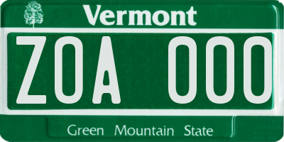 VT license plate ZOA000
