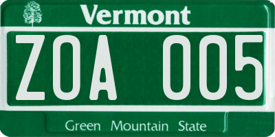 VT license plate ZOA005