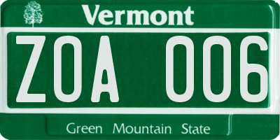 VT license plate ZOA006