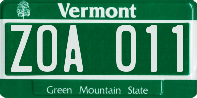 VT license plate ZOA011
