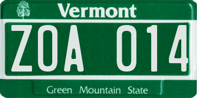 VT license plate ZOA014