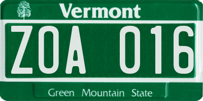 VT license plate ZOA016