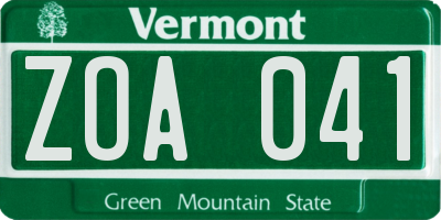 VT license plate ZOA041
