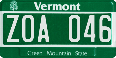 VT license plate ZOA046