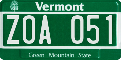 VT license plate ZOA051