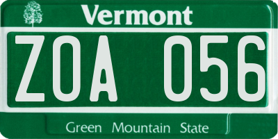 VT license plate ZOA056