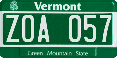 VT license plate ZOA057