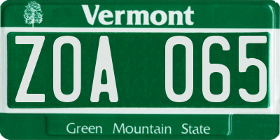 VT license plate ZOA065