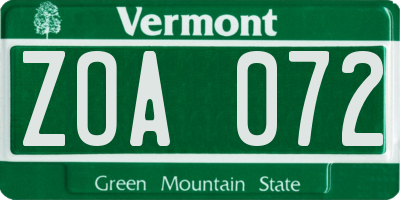 VT license plate ZOA072