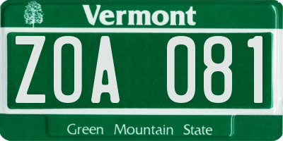 VT license plate ZOA081