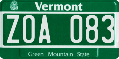VT license plate ZOA083