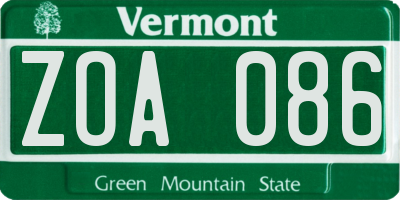 VT license plate ZOA086