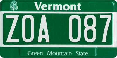 VT license plate ZOA087