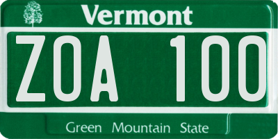 VT license plate ZOA100