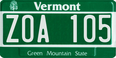 VT license plate ZOA105