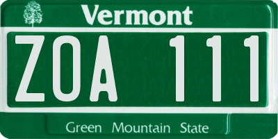 VT license plate ZOA111
