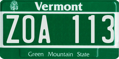 VT license plate ZOA113