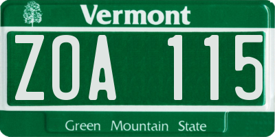 VT license plate ZOA115