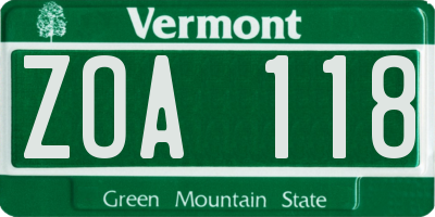 VT license plate ZOA118