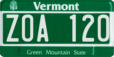 VT license plate ZOA120