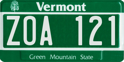 VT license plate ZOA121