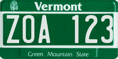 VT license plate ZOA123