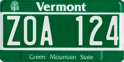 VT license plate ZOA124