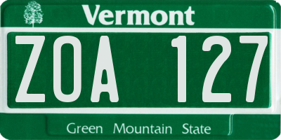 VT license plate ZOA127