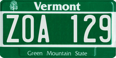 VT license plate ZOA129