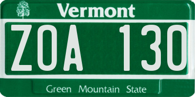 VT license plate ZOA130