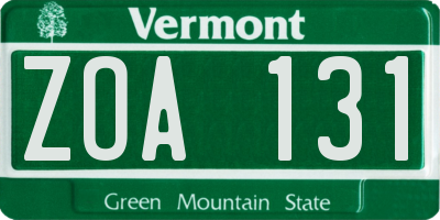 VT license plate ZOA131