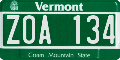 VT license plate ZOA134