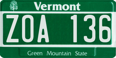 VT license plate ZOA136
