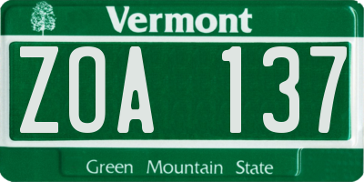VT license plate ZOA137
