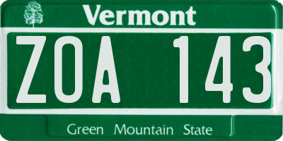 VT license plate ZOA143