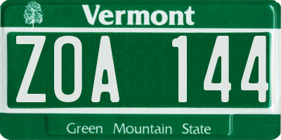 VT license plate ZOA144
