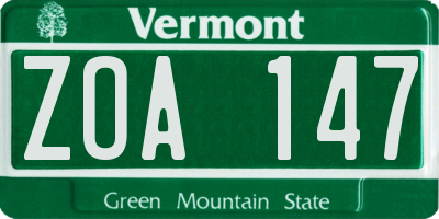 VT license plate ZOA147