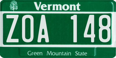 VT license plate ZOA148