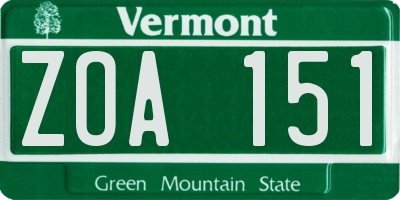 VT license plate ZOA151