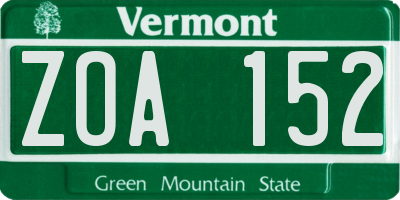 VT license plate ZOA152