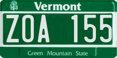 VT license plate ZOA155