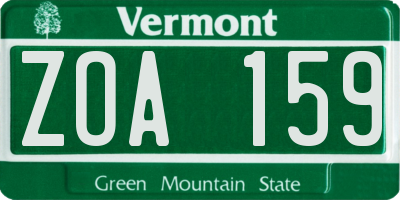 VT license plate ZOA159