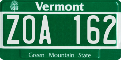 VT license plate ZOA162