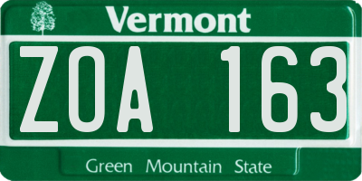 VT license plate ZOA163